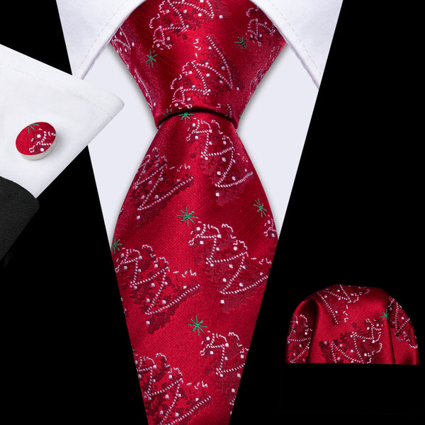 Red Christmas Snowflakes Silk Men's Necktie Pocket Square Cufflinks Set