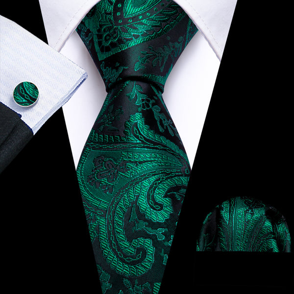 Ties2you Floral Tie Emerald Green Paisley Men's Tie Pocket Square Cufflinks Set