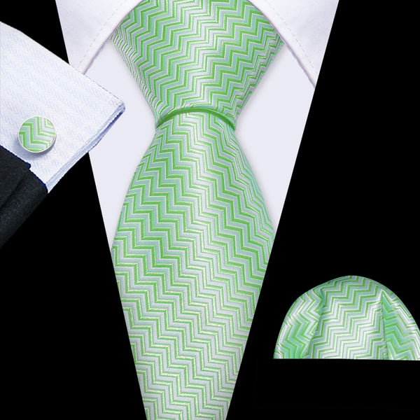 Auqamarin Geometric Men's Necktie Pocket Square Cufflinks Set