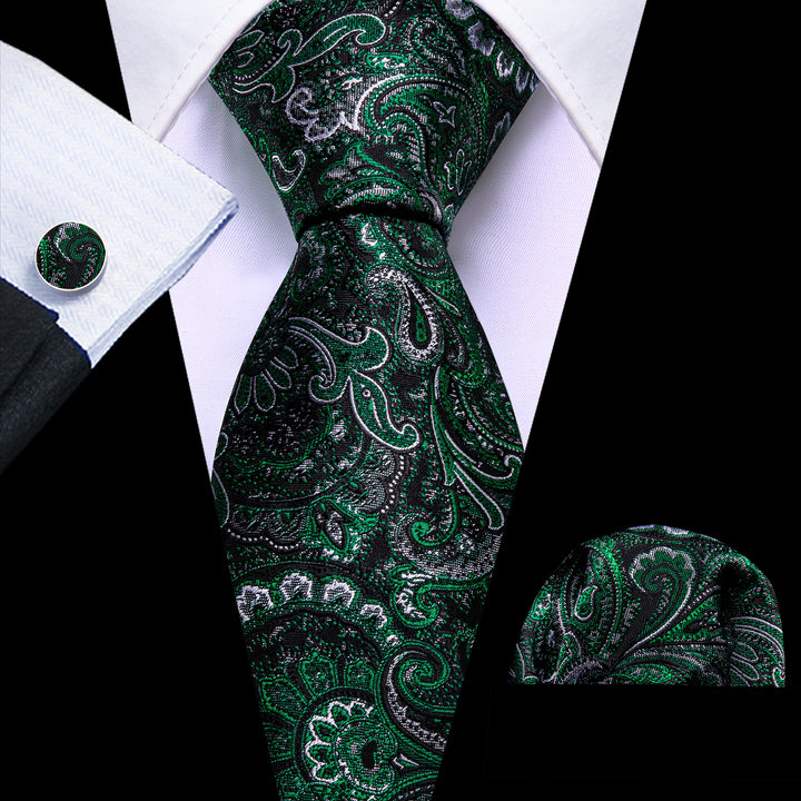 green white paisley floral tie