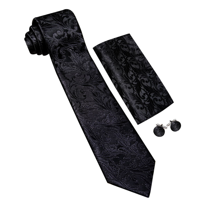 Midnight Black Floral Silk Dress Suit Tie Business for Men
