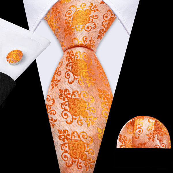 Sun Orange Tangerine Men's Necktie Pocket Square Cufflinks Set