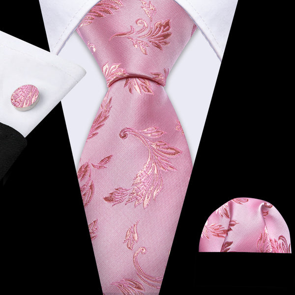 Pale Red Floral Men's Necktie Pocket Square Cufflinks Set