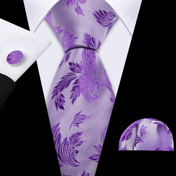 Pale Lilac Hyacinth Floral Men's Necktie Pocket Square Cufflinks Set