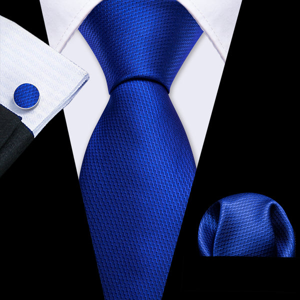 Cobalt Blue Geometric Men's Necktie Pocket Square Cufflinks Set