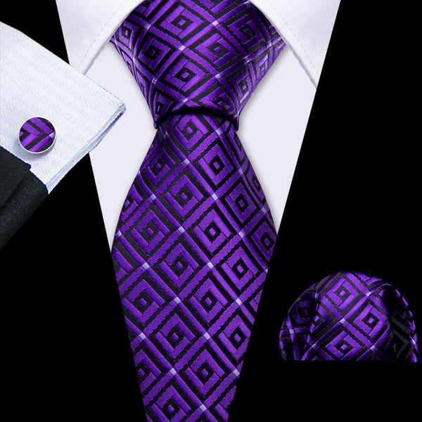 Hyacinth Geometric Men's Necktie Pocket Square Cufflinks Set