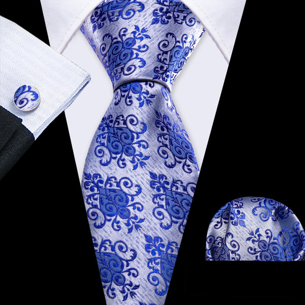 Ties2you Floral Tie Peacock Blue Men's Tie Pocket Square Cufflinks Set