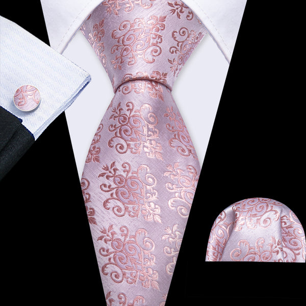 Mist Pink Floral Men's Necktie Pocket Square Cufflinks Set