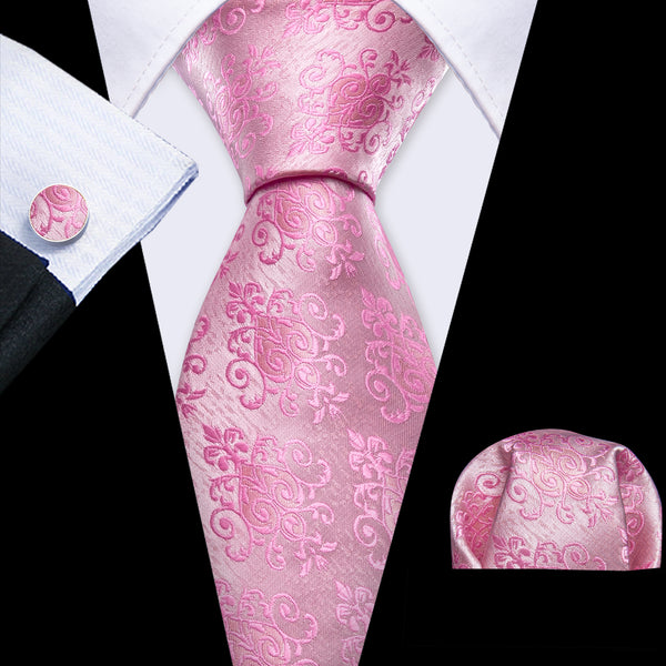 Petal Pink Floral Men's Necktie Pocket Square Cufflinks Set