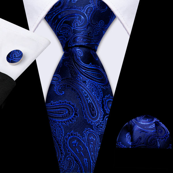 Ultramarine Paisley Men's Necktie Pocket Square Cufflinks Set