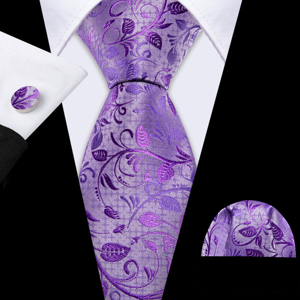 Hyacinth Leaves Floral Men's Necktie Pocket Square Cufflinks Set