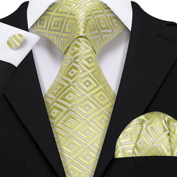 DarkKhaki Geometric Men's Necktie Pocket Square Cufflinks Set