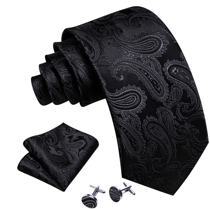 Dark Black Paisley Men's Necktie