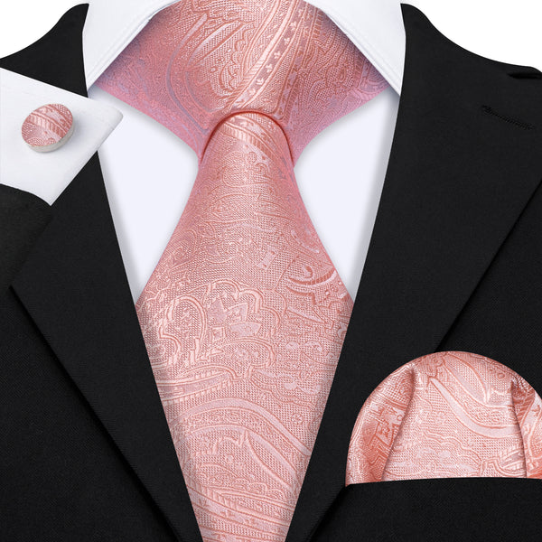 Lemonade Pink Paisley Men's Necktie Pocket Square Cufflinks Set