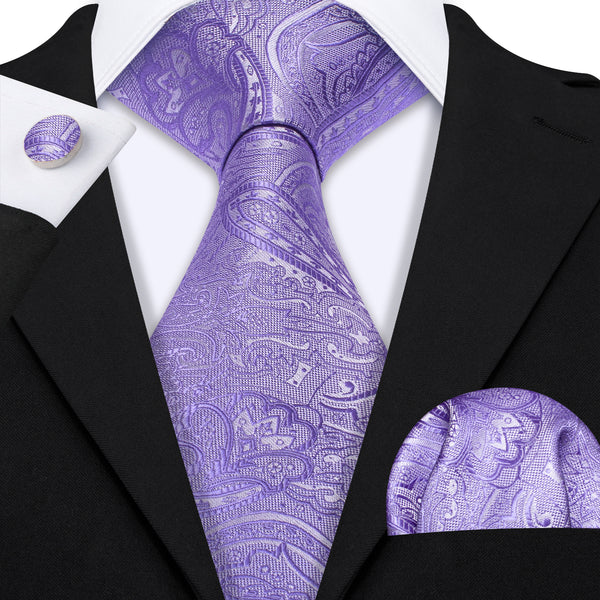 Dark Purple Orchid Paisley Men's Necktie Pocket Square Cufflinks Set