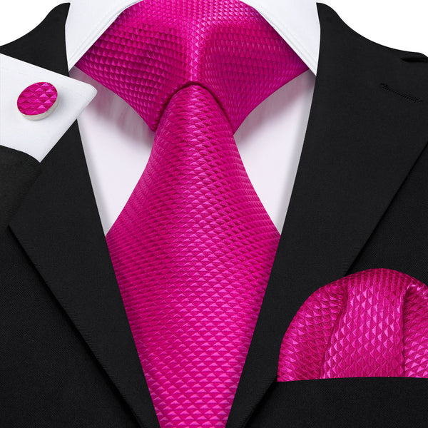 MediumVioletRed Triangle Geometric Men's Necktie Pocket Square Cufflinks Set