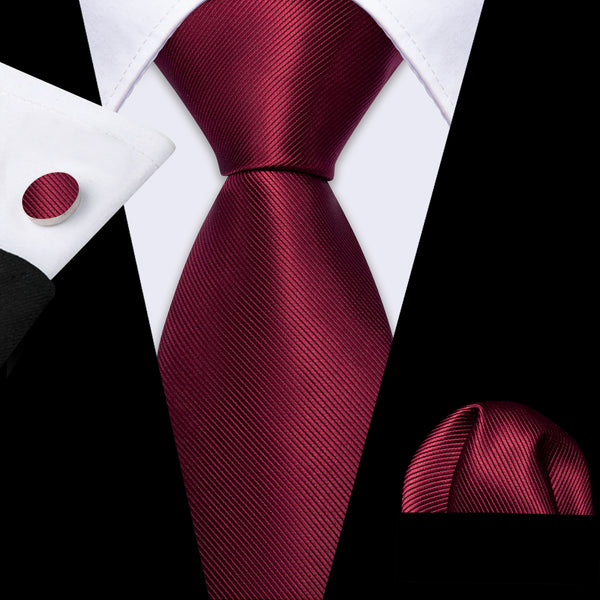 FireBrick Striped Men's Necktie Pocket Square Cufflinks Set