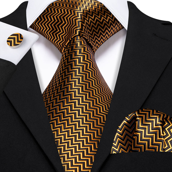Deep Brown Solid Herringbone Woven Formal Men's Necktie Pocket Square Cufflinks Set