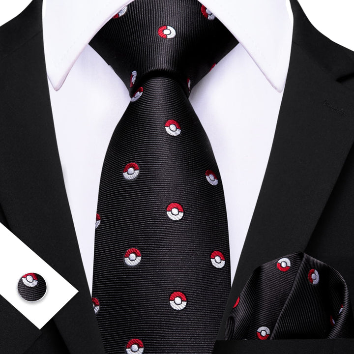Classic Black Poké Ball Novelty Mens Dress Suit Silk Ties
