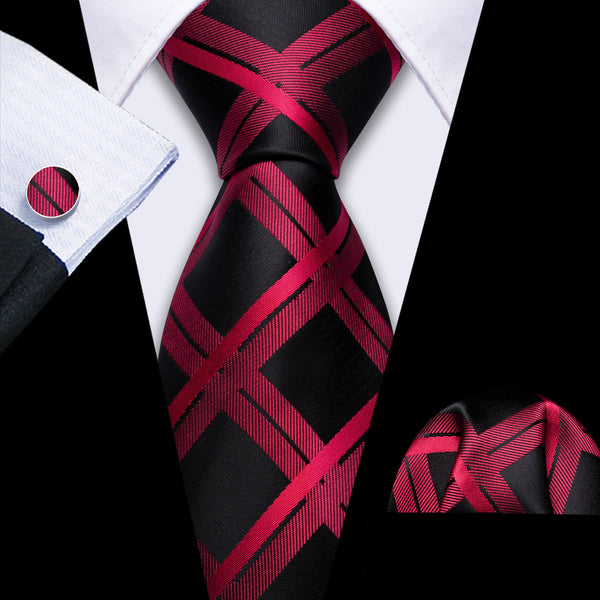 Dark Red Black Silk Men's Tie