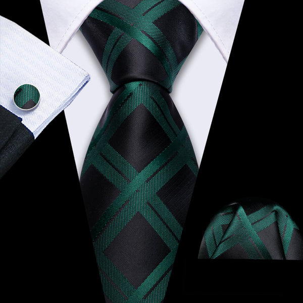 Black Dark Green Plaid Silk Tie