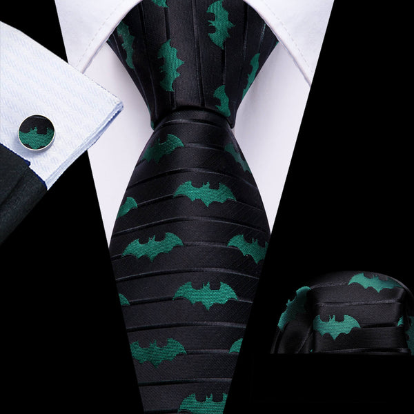 Black Tie Green Jacquard Bat Men's Silk Tie