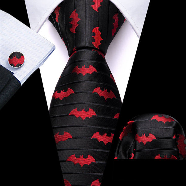  Black Tie Red Jacquard Bat Men's Silk Tie 
