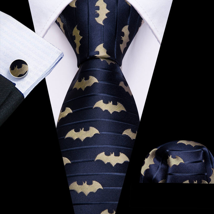 Blue Tie Navy Yellow Bat Silk Tie