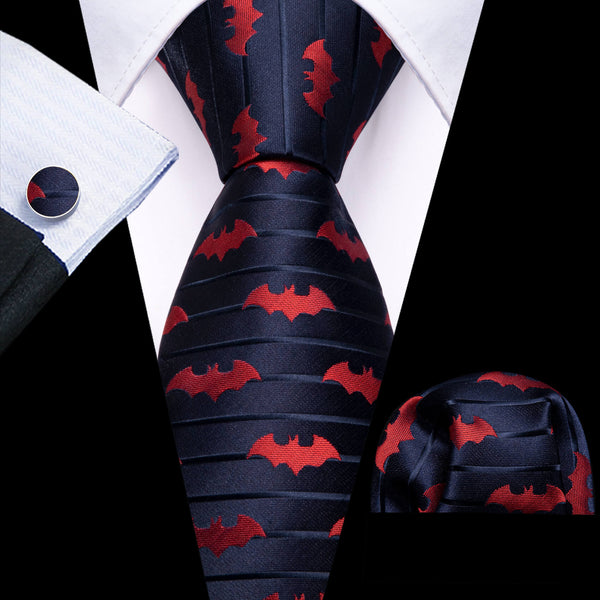 Blue Tie Navy Red Jacquard Bat Men's Silk Tie