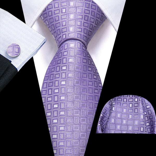 light purple plaid mens silk dress suit jacket tie pocket square cufflinks set