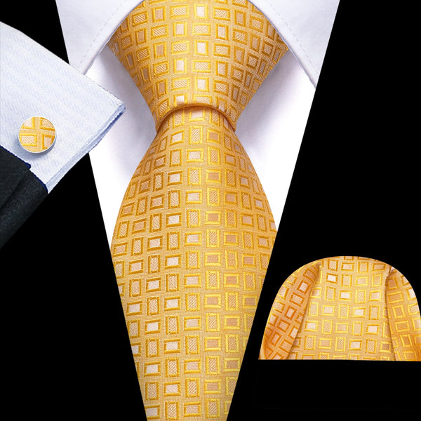 gold yellow plaid silk dress suit tie for mens