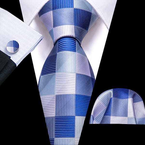 navy blue light blue white plaid mens silk ties set for suit jacket
