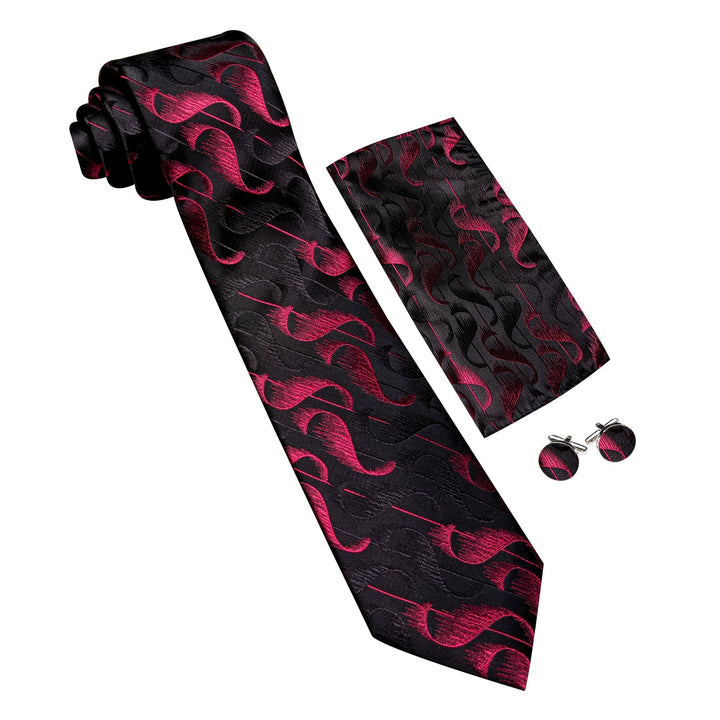 black red novelty mens silk tie handkerchief cufflinks set