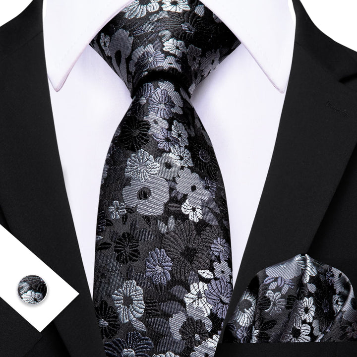 black tie grey floral tie for silk mens suit dress