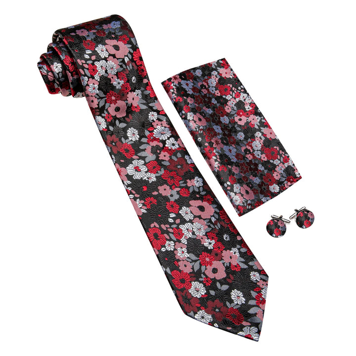 mens silk red pink white floral tie for wedding suit wear