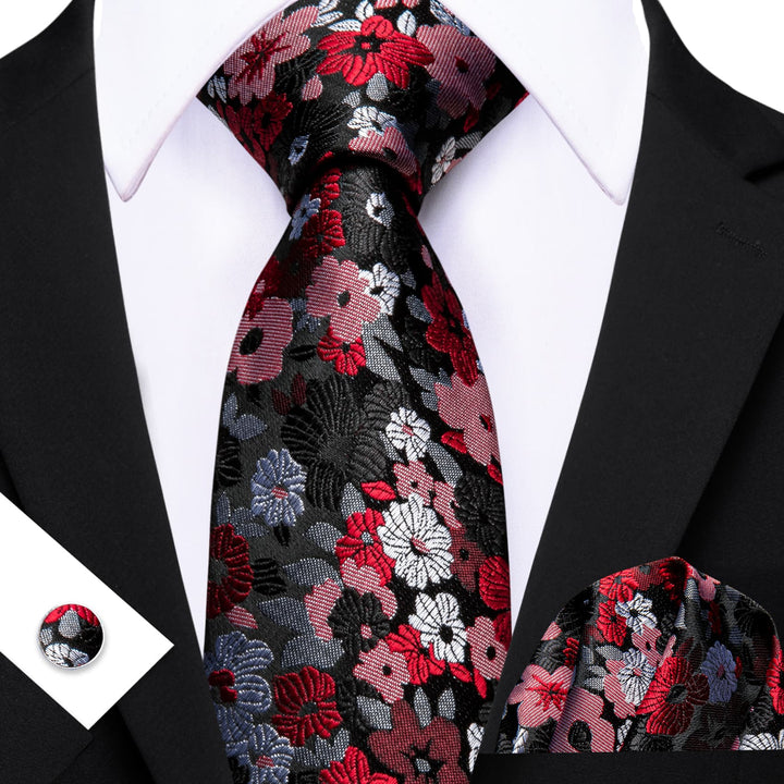 mens silk red pink white floral tie for wedding suit wear
