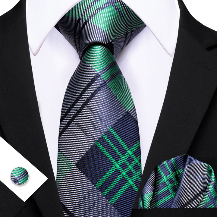 blue green plaid mens silk dress suit ties set