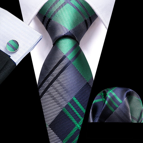 blue green plaid mens silk dress suit ties set