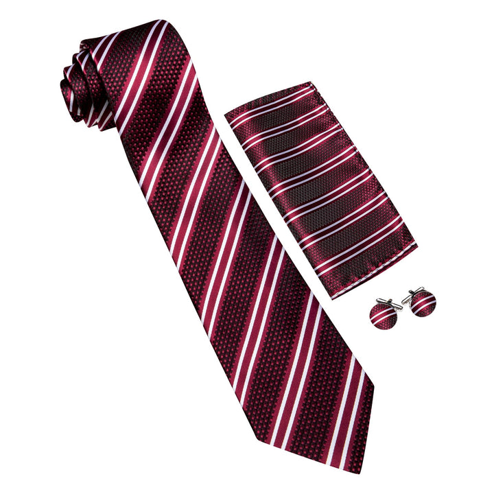 Silk burgundy red white striped tie for mens suit dress