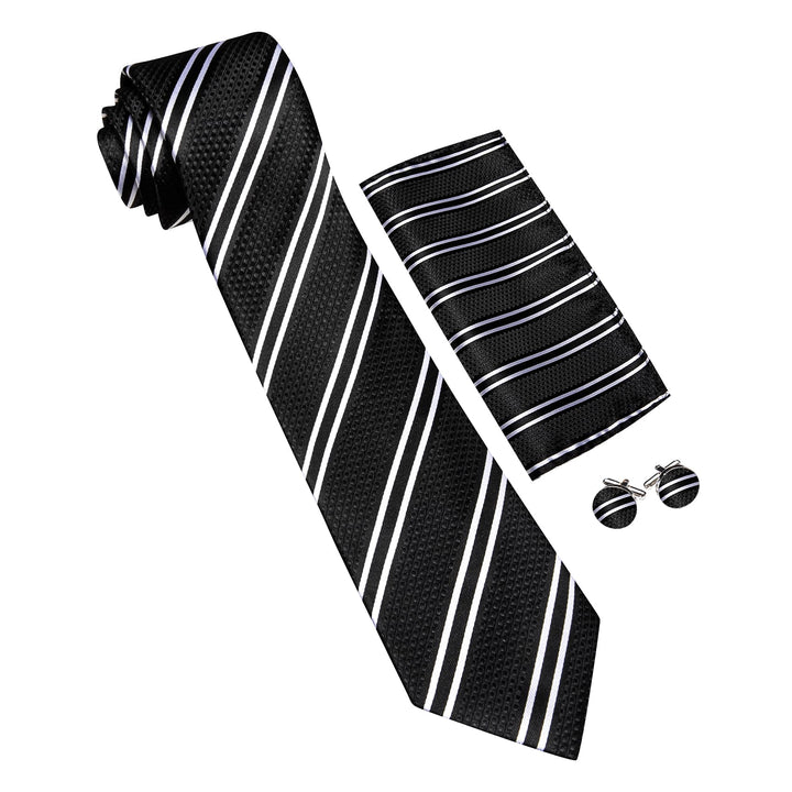 black white striped silk mens suit top ties pocket square cufflinks set