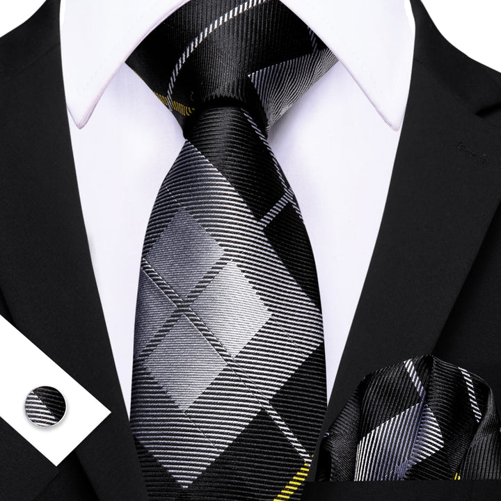 black sliver grey plaid mens silk dress suit ties