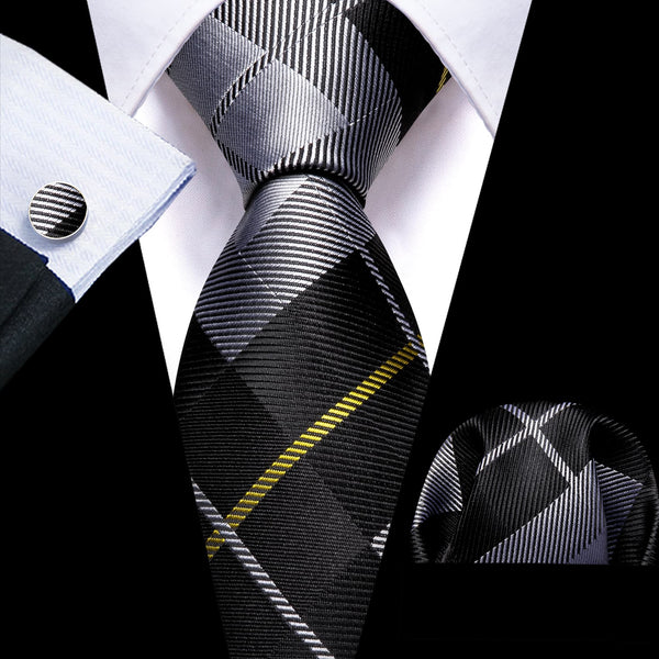 black sliver grey plaid mens silk dress suit ties