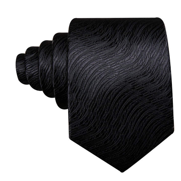 Classic Black Novelty Irregular Waves Men's Silk Ties Set