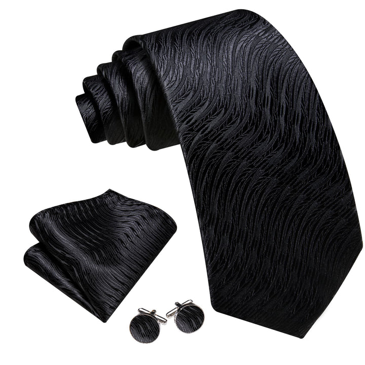 Classic Black Novelty Irregular Waves Men's Silk Ties SetClassic Black Novelty Irregular Waves Men's Silk Ties Set