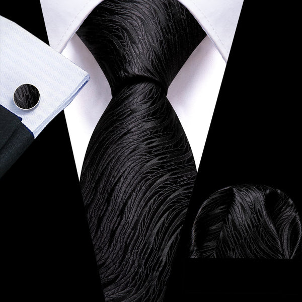 Classic Black Novelty Irregular Waves Men's Silk Ties Set
