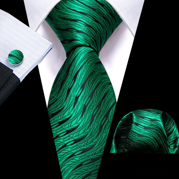Emerald Green Waves silk mens ties pocket square cufflinks set