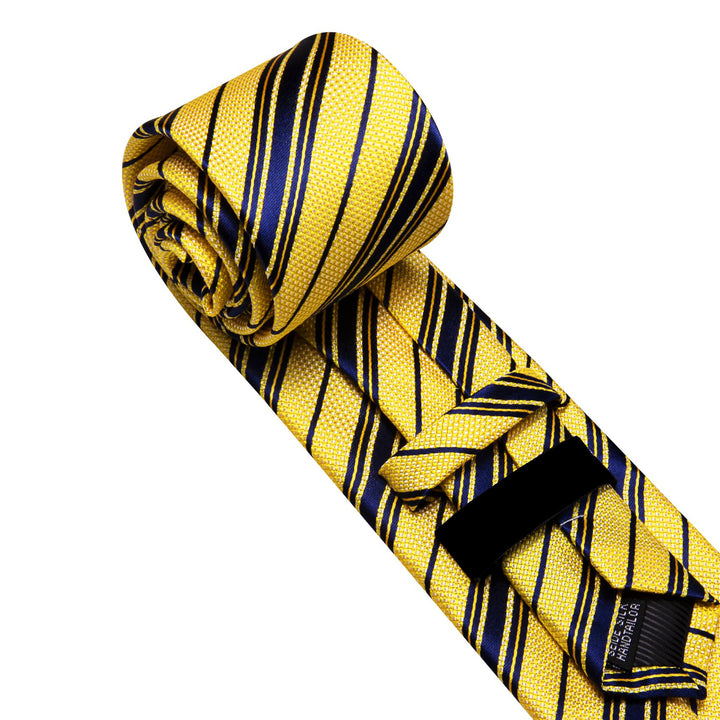 Yellow Blue Striped Mens Business Silk Dress Tie Pocket Square Cufflinks Set