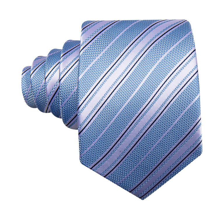 baby blue white striped mens silk tie handkerchief cufflinks set for dress shirt