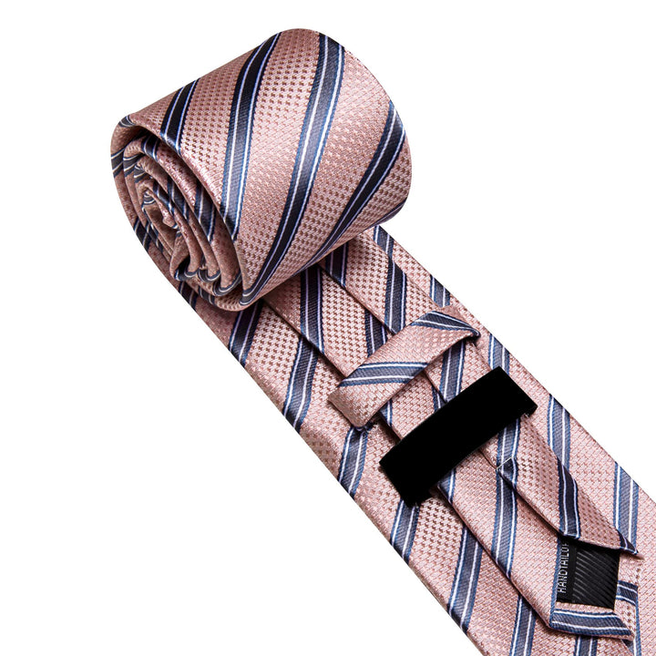 light pink grey striped mens silk tie pocket square cufflinks set for mens dress shirt