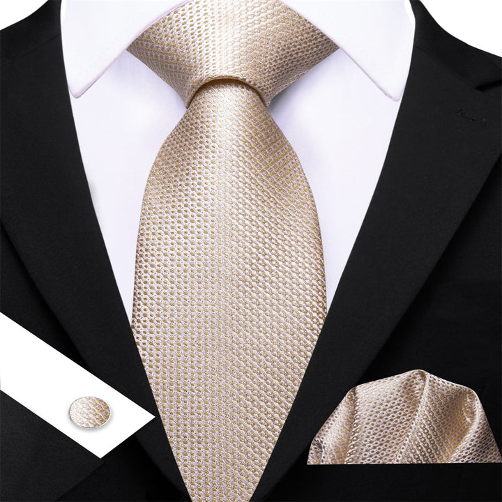 Dress Tie Champagne Tie Solid Men's Silk Tie Handkerchief Cufflinks Set for Business